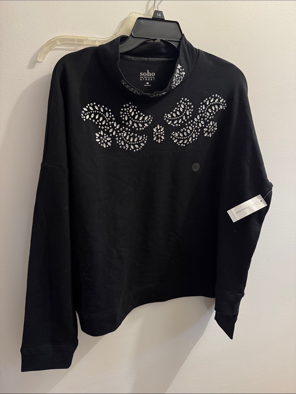 New York & Company Black Embellished Cowl Neck Sweater